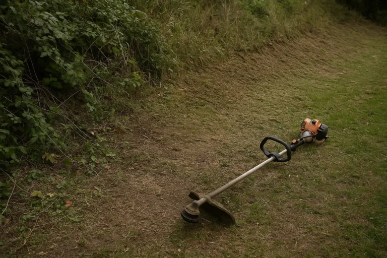 Terrain dégagé avec coupe-bordure posé sur la zone traitée