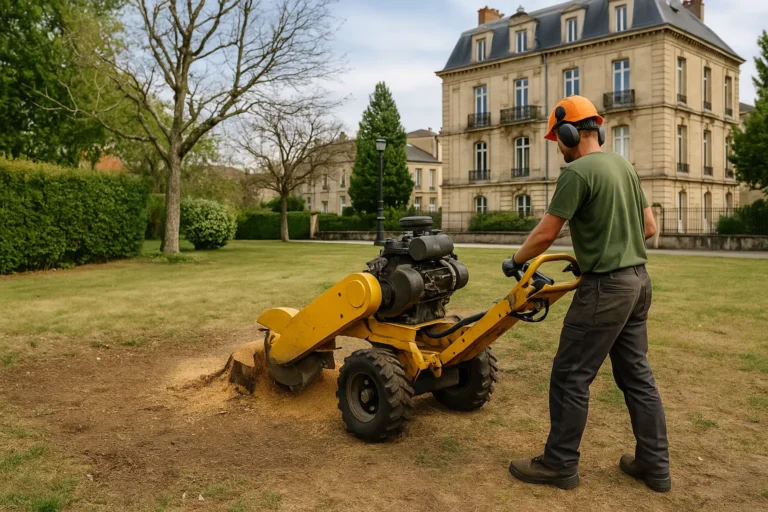 Machine de dessouchage en action.